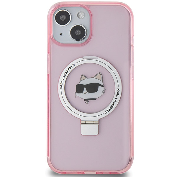 Karl Lagerfeld KLHMP15SHMRSCHP iPhone 15 6,1" rosa/rosa Hardcase Ringständer Choupette Head MagSafe
