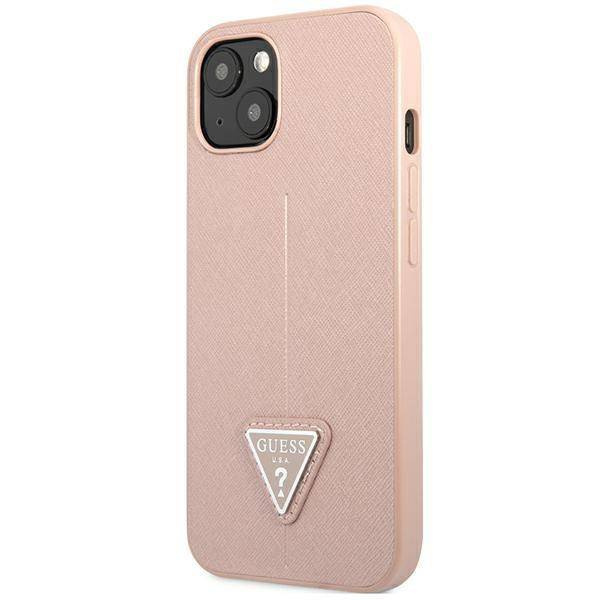 Oryginalne Etui IPHONE 14 PLUS Guess Hardcase Saffianotriangle Logo (GUHCP14MPSATLP) różowe