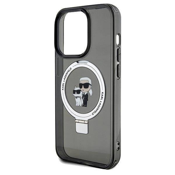 Original Handyhülle IPHONE 14 PRO Karl Lagerfeld Hardcase Ring Stand Karl&Choupettte MagSafe (KLHMP14LHMRSKCK) schwarz
