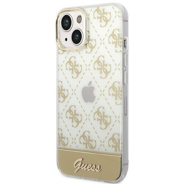 Original Handyhülle IPHONE 14 PLUS Guess Hardcase 4G Pattern Script gold