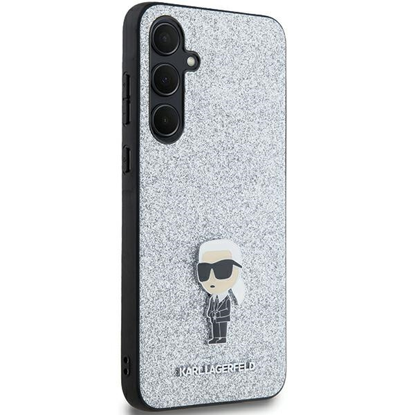 Oryginalne Etui KARL LAGERFELD hardcase Fixed Glitter Choupette Logo Metal Pin KLHCSA35GCNPSG do Samsung Galaxy A35 srebrny