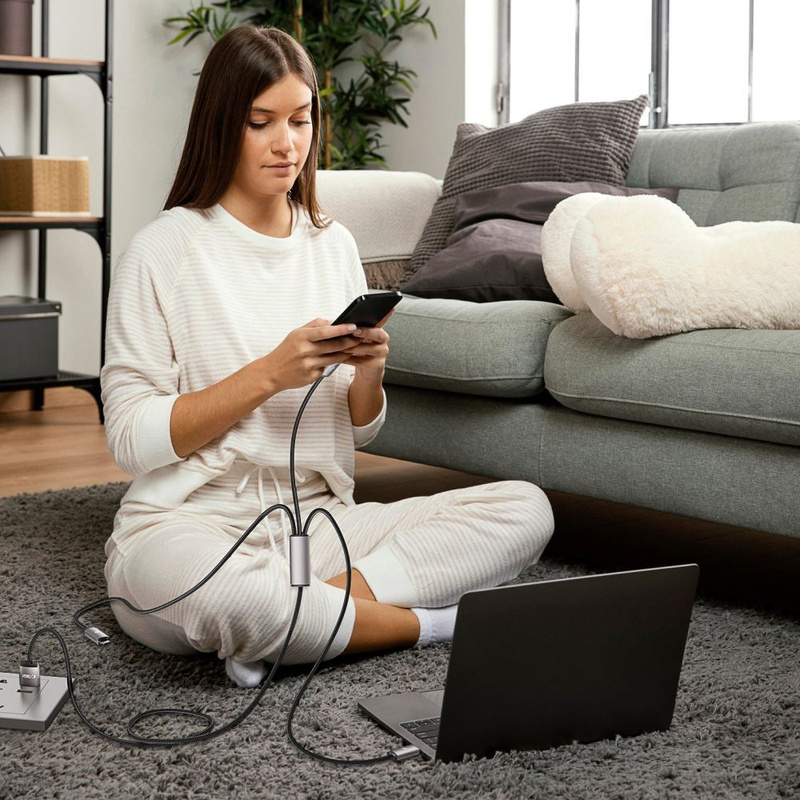 Kabel 3w1 3.5A 1m USB - USB-C + Lightning + Micro USB Tech-Protect UltraBoost 3in1 szary