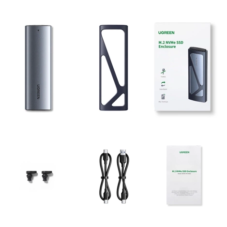 Ugreen CM578 15512 Gehäuse für M.2 NVMe 10 Gbit/s Laufwerk – Schwarz + USB-C/USB-A-Kabel + USB-C/USB-C-Kabel