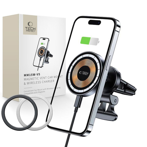 Uchwyt Samochodowy z Ładowaniem Indukcyjnym 15W MagSafe do Kratki Nawiewu Tech-Protect MM15W-V5 czarny