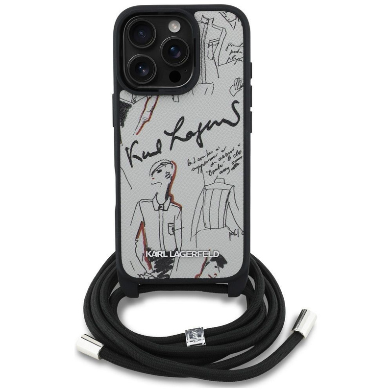 KARL LAGERFELD futerał do IPHONE 16 PRO MAX KLHCP16XPGGRMPCG kompatybilny z MagSafe (CRSSBY Grained PU W/ Pattern & Logo) szary