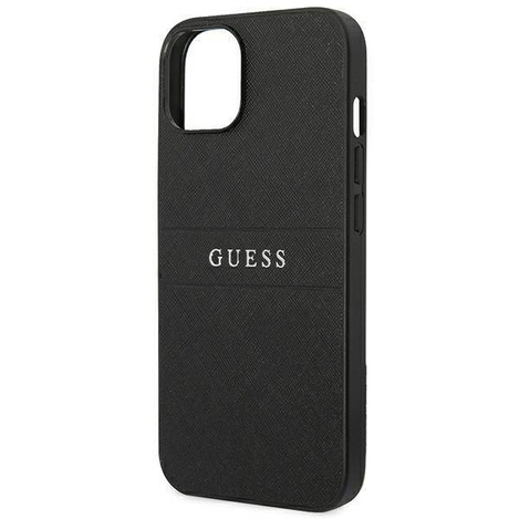 Guess Saffiano Metal Logo Stripes - Etui iPhone 14 Plus (czarny)