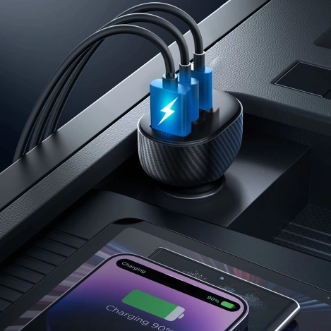 Joyroom JR-CCD04 30W 2x USB-C USB-A Autoladegerät mit Display - Schwarz