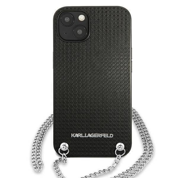 Original Handyhülle IPHONE 13 Karl Lagerfeld Hardcase Leather Textured And Chain (KLHCP13MPMK) schwarz