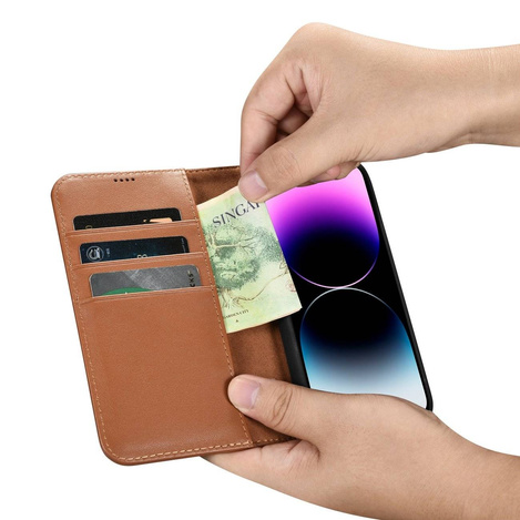 iCarer Wallet Case 2in1 iPhone 14 Pro Max Leather Flip Cover Anti-RFID Brown (WMI14220728-BN)
