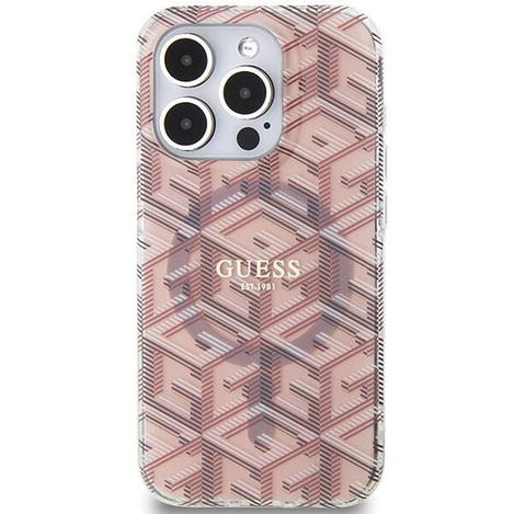 Oryginalne Etui GUESS Hardcase GUHMP15LHGCUSTGP do iPhone 15 Pro (Kompatybilny z Magsafe / IML GCUBE / różowy)