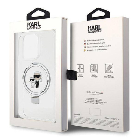 Oryginalne Etui IPHONE 13 PRO Karl Lagerfeld Hardcase Ring Stand Karl&Choupettte MagSafe (KLHMP13XHMRSKCH) białe