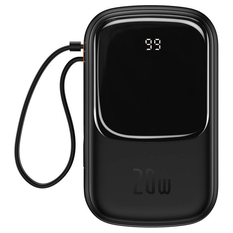 Baseus Qpow Digital Display powerbank z szybkim ładowaniem 20000mAh 20W QC/PD/SCP/FCP z wbudowanym kablem Lightning czarny