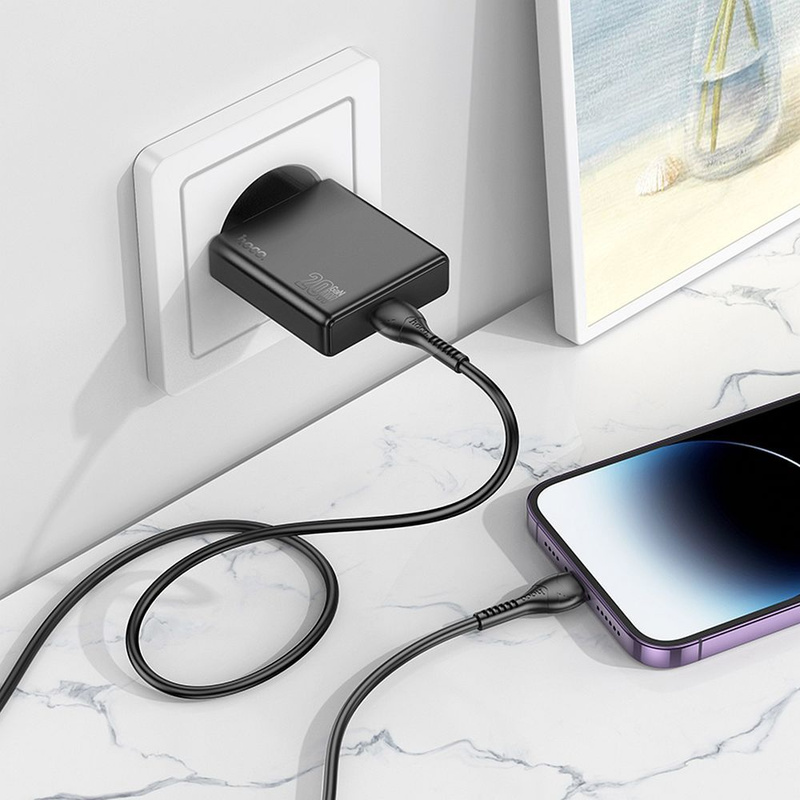 Ładowarka sieciowa do telefonu Hoco Slim USB C QC PD 30W + kabel USB C do Lightning N37 czarna