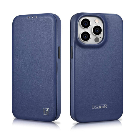 iCarer CE Premium Leather Folio Case iPhone 14 Pro Flip Magnetic MagSafe Leather Case blue (WMI14220714-BU)