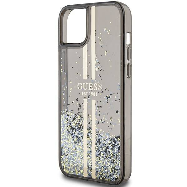 Oryginalne Etui GUESS Hardcase GUHCP15MLFCSEGK do iPhone 15 Plus (Liquid Glitter Gold Stripes / czarny)