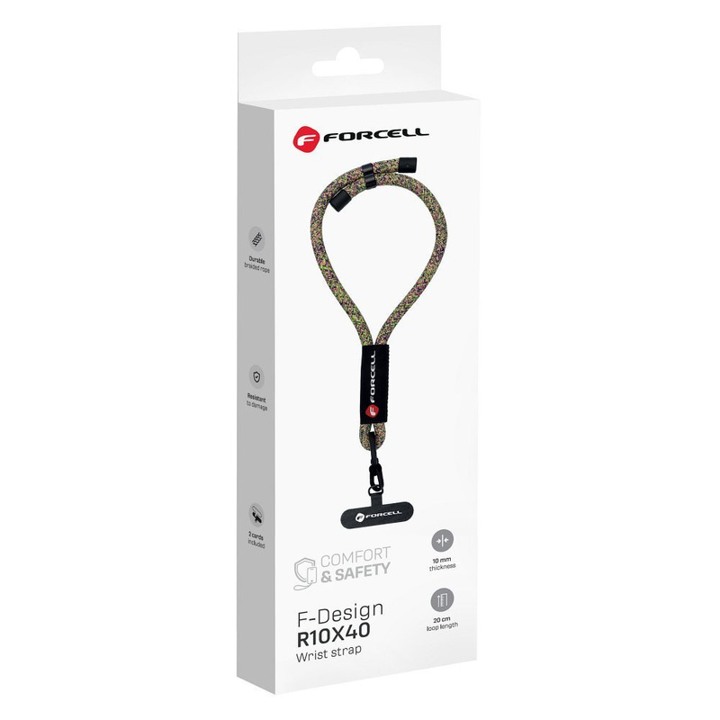 Smycz do telefonu na nadgarstek z regulacją długości Forcell F-Design R10X40 (max 20cm w pętli) zielono różowo fioletowa