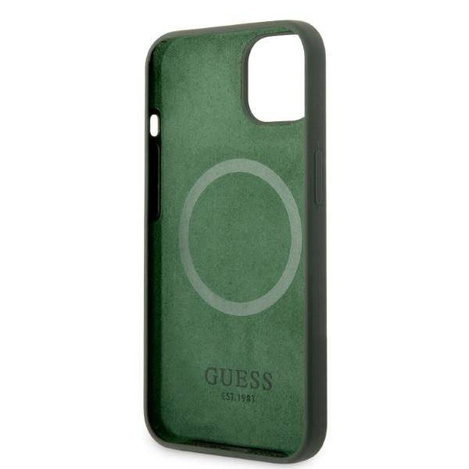 Oryginalne Etui IPHONE 13 Guess Hard Case Silicone Logo Plate MagSafe (GUHMP13MSBPLA) zielone