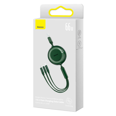 Baseus Bright Mirror 2 retractable cable 3in1 USB Type A - micro USB + Lightning + USB Type C 66W 1.1m green (CAMJ010106)