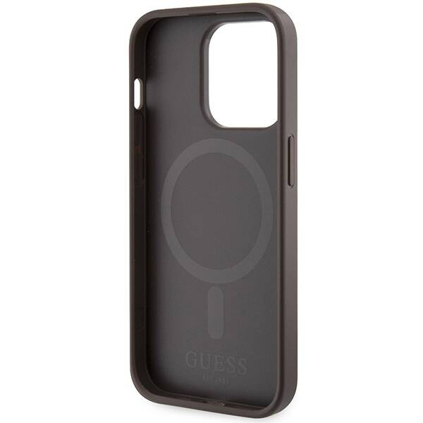 Guess 4G Printed Stripes MagSafe-Hülle für iPhone 15 Pro – braun