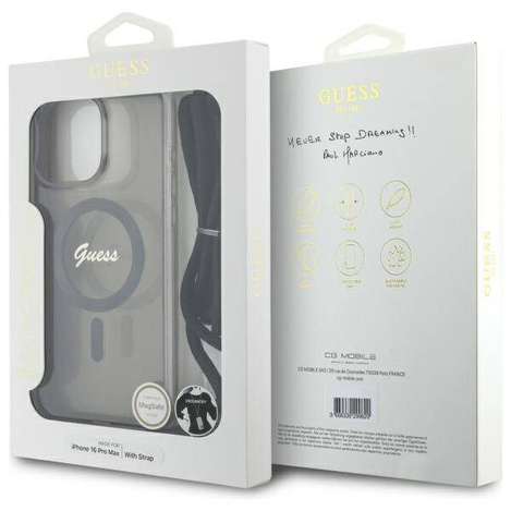 Original Case IPHONE 16 PRO Guess Hardcase Crossbody Cord Script MagSafe (GUHMP16LHCTSGNSK) black