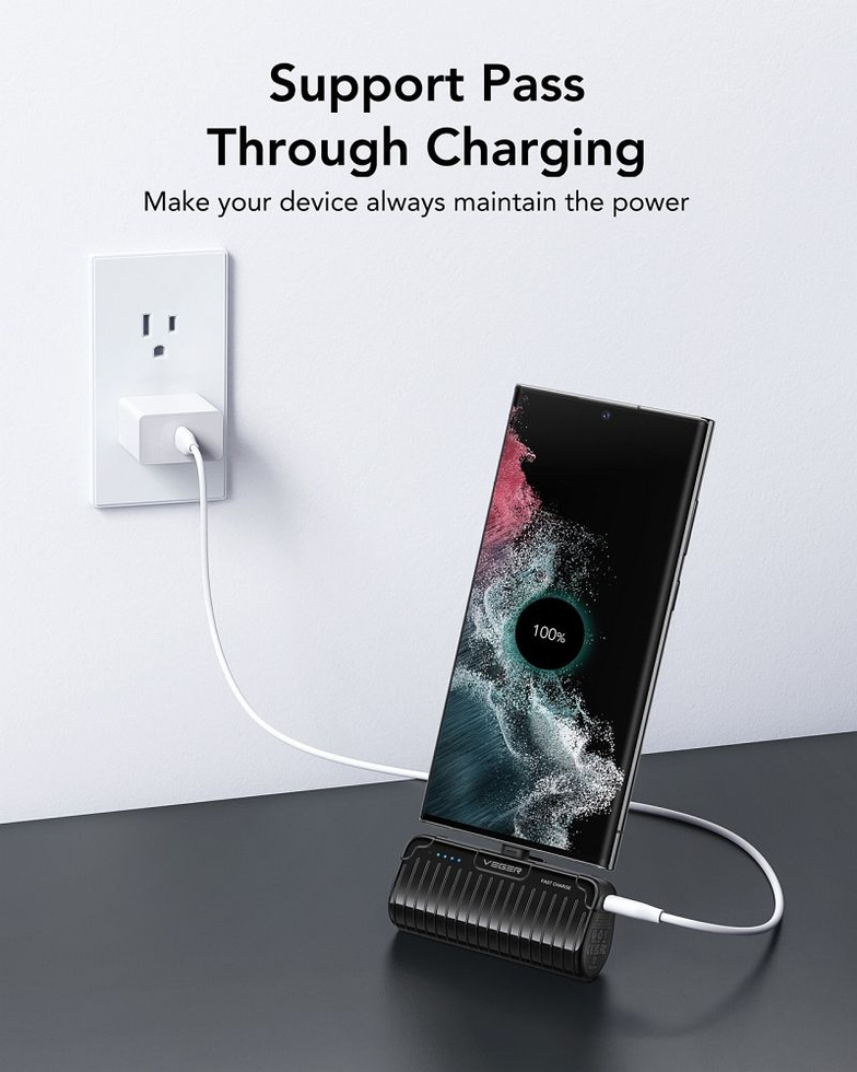 VEGER powerbank 5000 mAh z wbudowanym złączem Typ C PlugOn PD QC3.0 3A 20W W0558 czarny