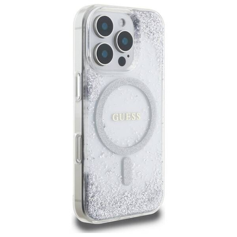 Etui Guess Resin Gradient Glitter MagSafe na iPhone 16 Pro - srebrne