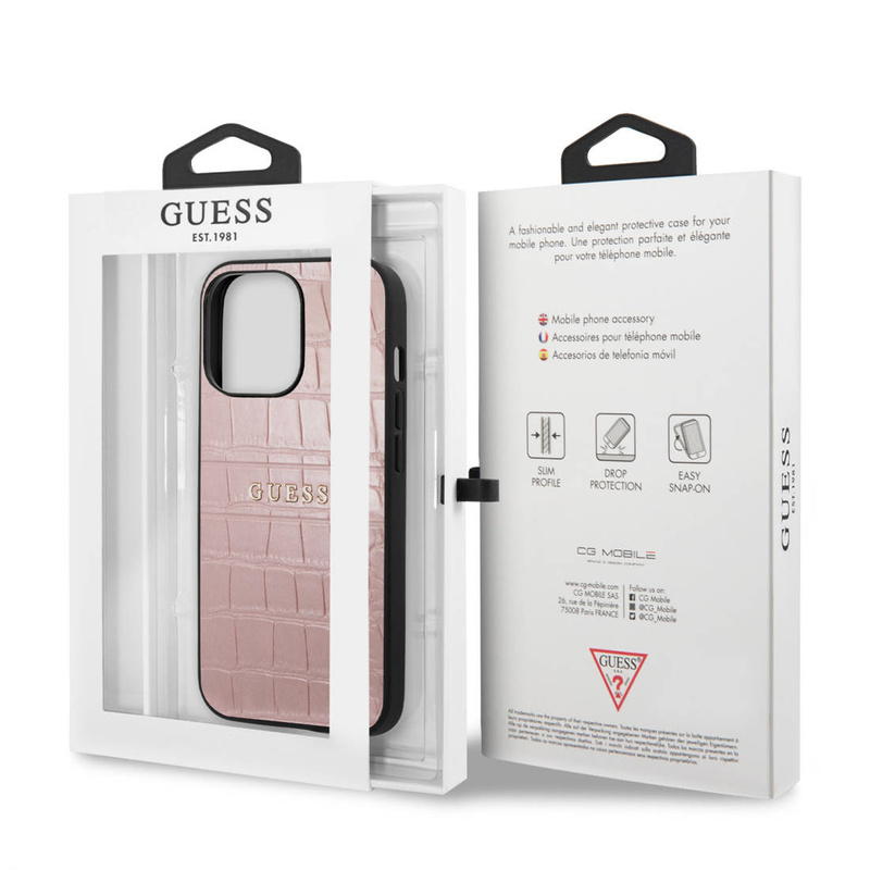 Guess nakładka do iPhone 13 Pro 6,1" GUHCP13LPCRBPI różowa hard case Croco Collection