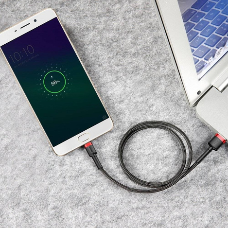 Baseus Cafule Cable wytrzymały nylonowy kabel przewód USB / micro USB 2A 3M czarno-czerwony (CAMKLF-H91)