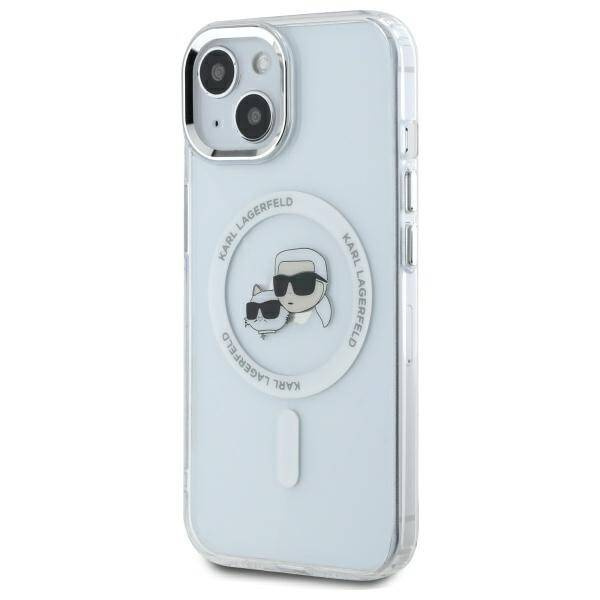 Original Handyhülle IPHONE 14 Karl Lagerfeld Hardcase IML Metal Karl&Choupette Head MagSafe (KLHMP14SHLSKCH) weiß