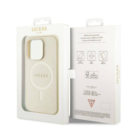 Etui Guess Saffiano MagSafe do iPhone 15 Pro - złote
