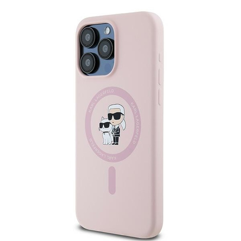 Oryginalne Etui KARL LAGERFELD hardcase Silicone Karl & Choupette MagSafe KLHMP15LSCMKCRHP do Iphone 15 Pro różowy