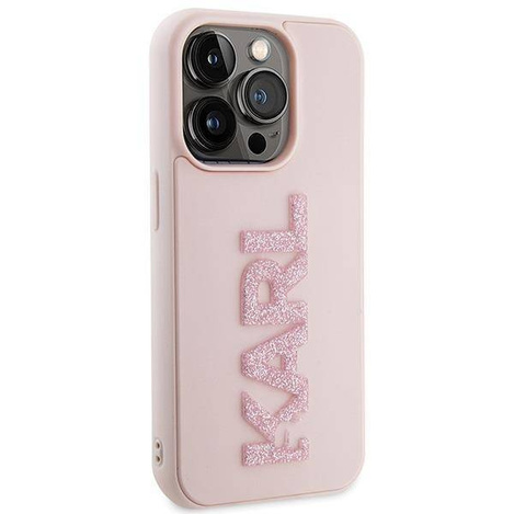Karl Lagerfeld 3D Rubber Glitter Logo case for iPhone 15 Pro Max - pink