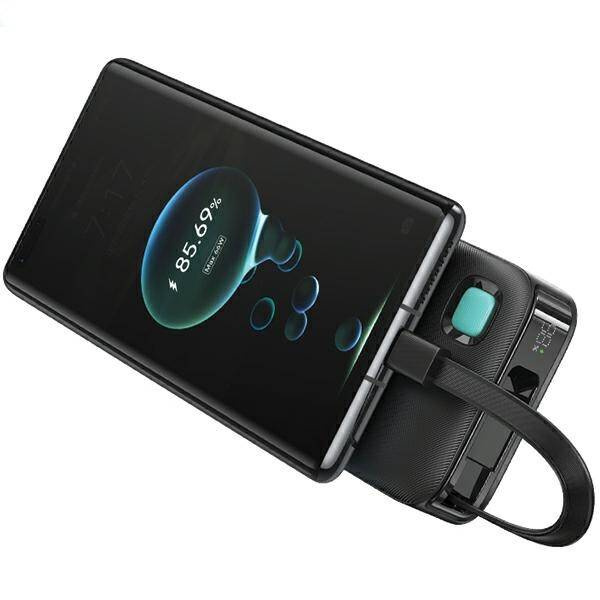 USAMS Powerbank ze zwijanym kablem USB-C Retractable 10000 mAh PD 20W Fast Charge XY Series czarny/black 10KCD22401(US-CD224)