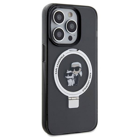 Original Handyhülle IPHONE 14 PRO Karl Lagerfeld Hardcase Ring Stand Karl&Choupettte MagSafe (KLHMP14LHMRSKCK) schwarz