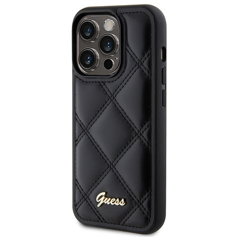 Guess nakładka do iPhone 15 Pro Max 6,7" GUHCP15XPSQSQSK czarna HC PU Quilted Metal Logo