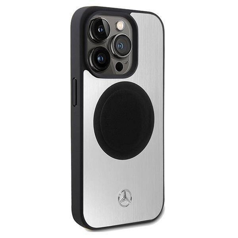 Original Handyhülle APPLE IPHONE 15 PRO Mercedes Hardcase Leather&Alu MagSafe (MEHMP15L23ACMS) silber