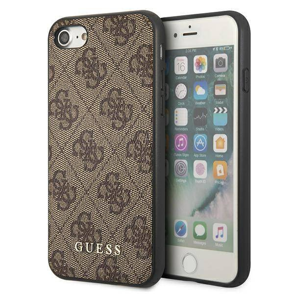 Original Handyhülle IPHONE SE 2022 / SE 2020 / 7 / 8 Guess Hard Case 4G Metal Gold Logo (GUHCI8G4GFBR) braun