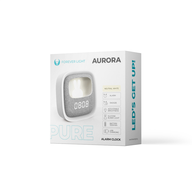 Budzik z nocnym króliczkiem LED PURE FNL-06 AURORA biały kwadratowy Forever Light