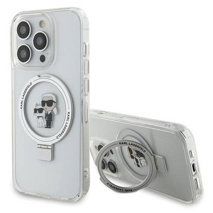 Original Handyhülle IPHONE 13 PRO Karl Lagerfeld Hardcase Ring Stand Karl&Choupettte MagSafe (KLHMP13LHMRSKCH) weiß