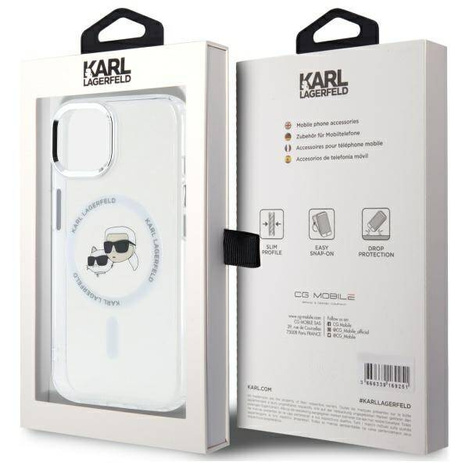 Oryginalne Etui IPHONE 14 Karl Lagerfeld Hardcase IML Metal Karl&Choupette Head MagSafe (KLHMP14SHLSKCH) białe