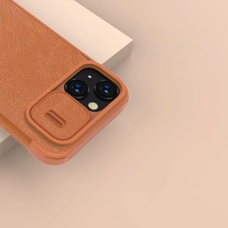 Nillkin Qin Leder Pro Hülle iPhone 14 Plus Kamera Cover Holster Cover Flip Case Braun