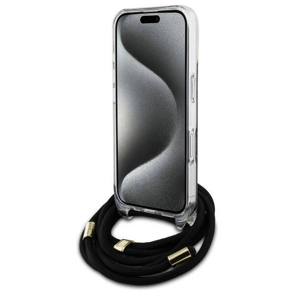 Original Handyhülle IPHONE 16 Guess Hardcase Crossbody Cord 4G Print (GUHCP16SHC4SEK) schwarz