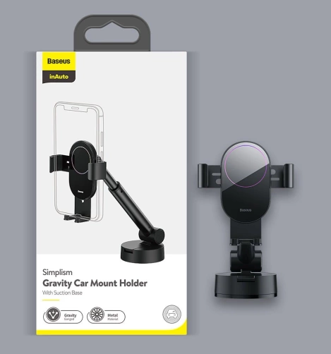 Baseus teleskopowy grawitacyjny uchwyt samochodowy na szybę deskę rozdzielczą czarny (SUYL-JY01)