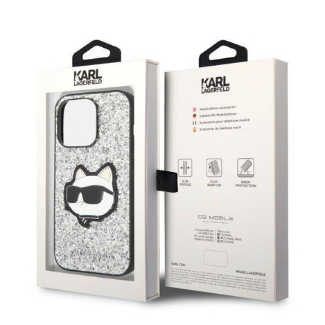 Karl Lagerfeld NFT Glitter Choupette Patch - Etui iPhone 14 Pro Max (srebrny)