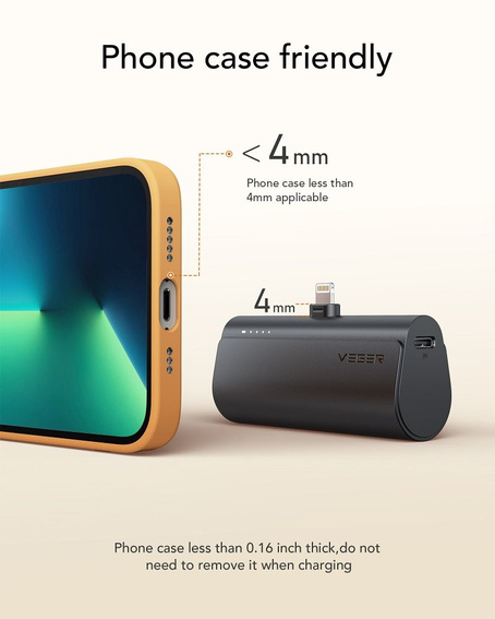 Bateria zewnętrzna (Powerbank) VEGER PlugOn - 5000mAh z wbudowanym złączem do Lightning 8-pin PD 20W (W0556L)