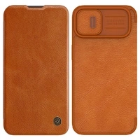 Nillkin Qin Leather Pro Case iPhone 14 Plus Camera Cover Holster Cover Flip Case Brown