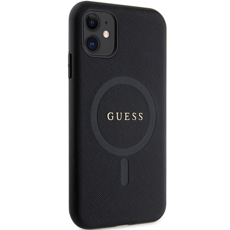 Original Handyhülle IPHONE 11 / XR Guess Hardcase Saffiano MagSafe (GUHMN61PSAHMCK) schwarz