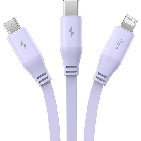 BASEUS zwijany kabel USB do Micro/Lightning/Typ C 3w1 Leo 3.5A 1.1m fioletowy CB000063