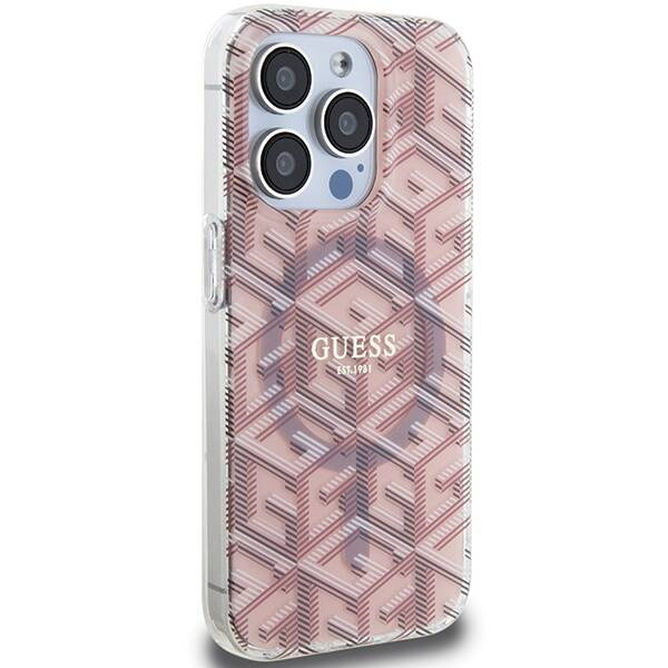 Oryginalne Etui GUESS Hardcase GUHMP15LHGCUSTGP do iPhone 15 Pro Max (Kompatybilny z Magsafe / IML GCUBE / różowy)