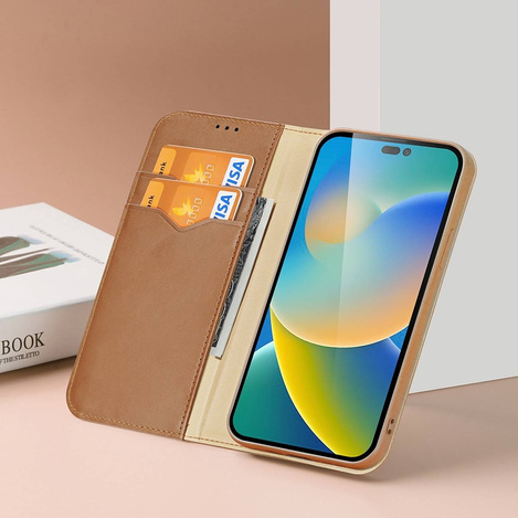 Dux Ducis Hivo echt Leder booktype case schutzhülle aufklappbare hülle für iPhone 14 Pro Max rot